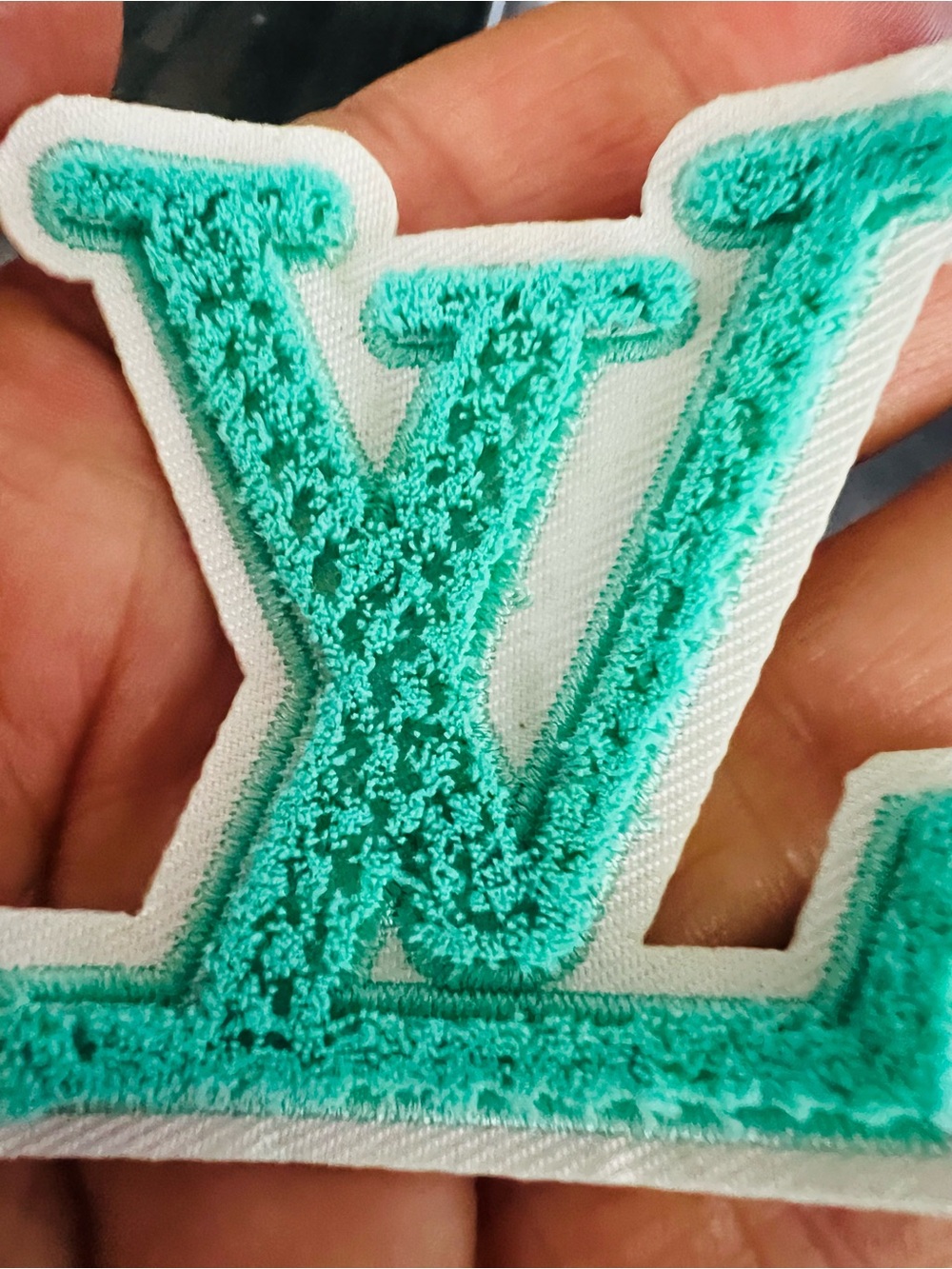 Chenille Letter Patch V in Teal - Brand sewn in